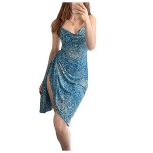 $198 BCBG MAX AZRIA WRAP DRESS WHITE BLUE Size XS High Slit